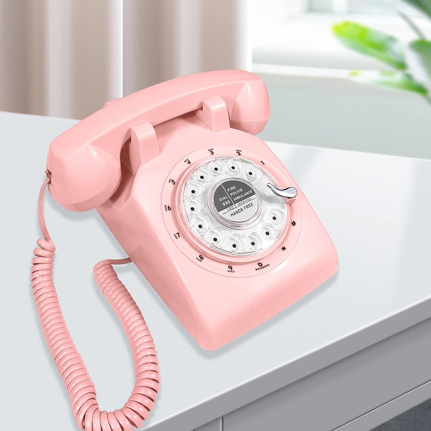 1960s Style Pink Retro Rotary Dial Telephone with Speakerphone