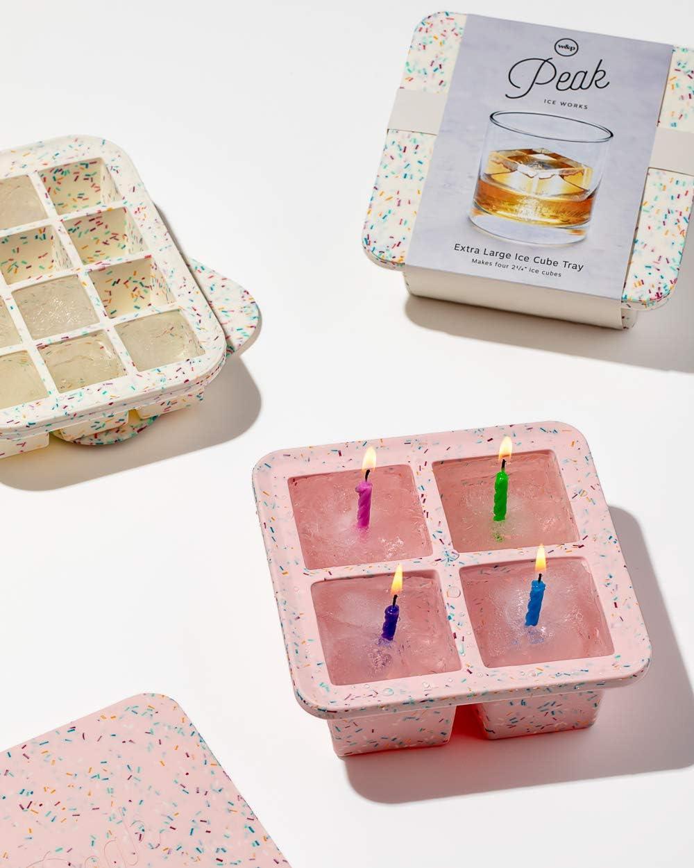 Speckled White Silicone Extra Large Ice Cube Tray with Lid