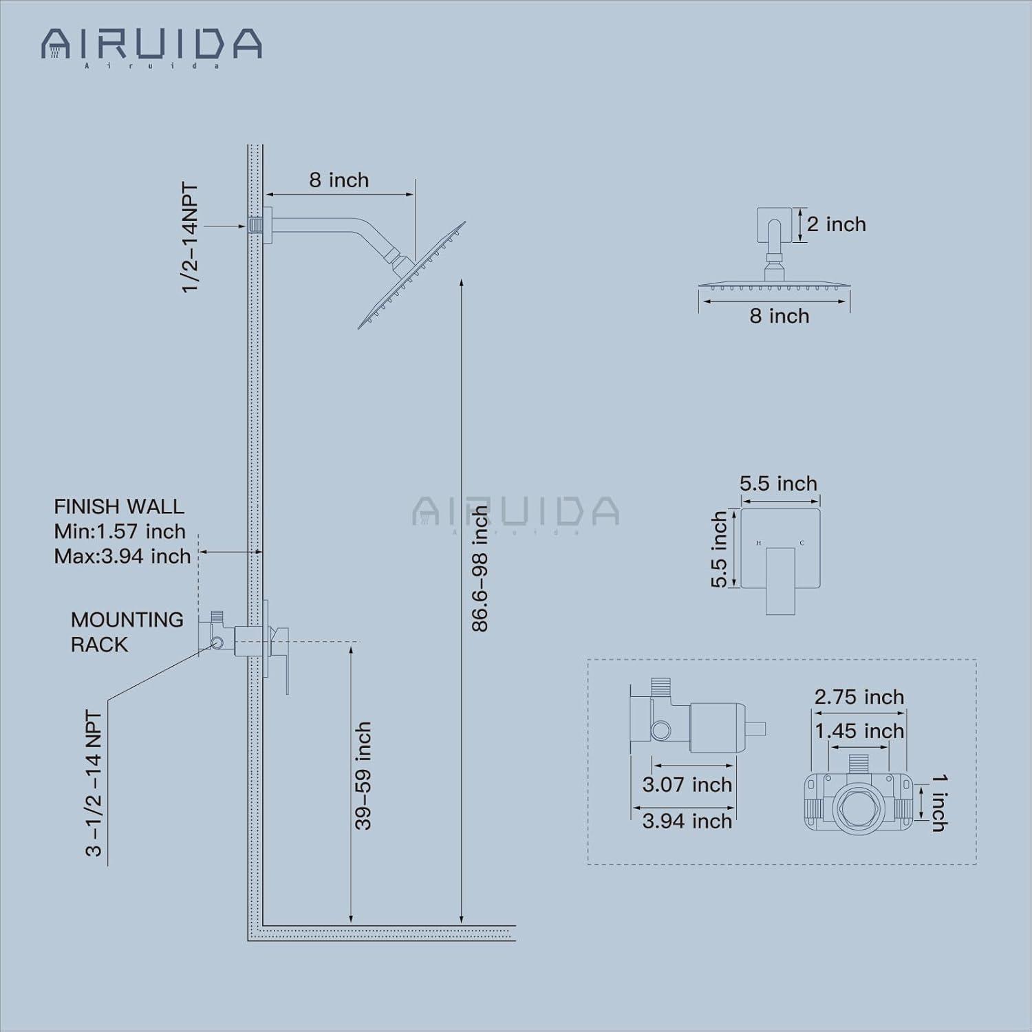 Matte Black Shower Faucet Set Bathroom Rain Shower System 8in Shower Head Combo