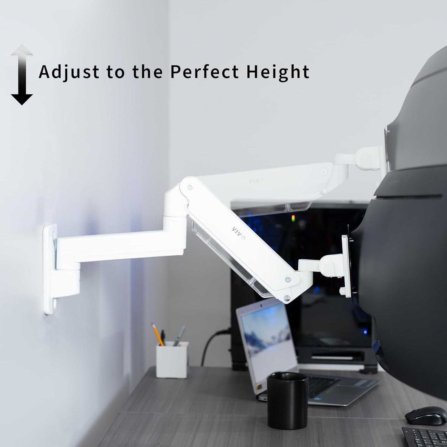 VIVO White Single Pneumatic Monitor Wall Mount, Fits Ultrawides up to 49"