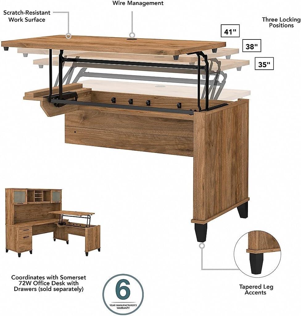 Bush Furniture Somerset 72W 3 Position Sit Stand L Shaped Desk with Hutch