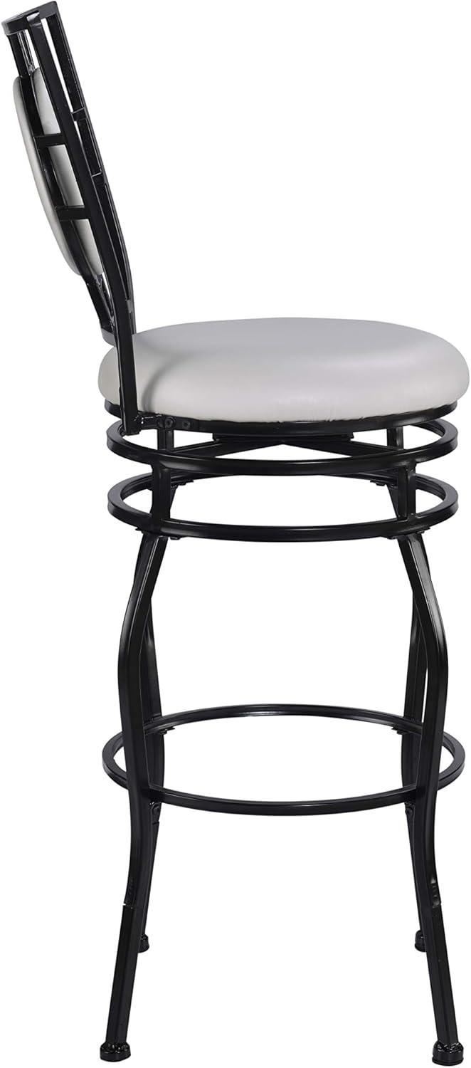 Black Adjustable Swivel Metal and Leather Bar Stool