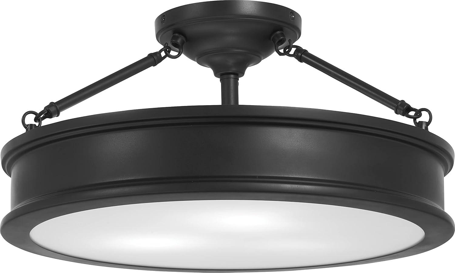 Minka Lavery Modern Ceiling Light Semi Flush Mount Fixture 19" Coal 3-Light Etched White Glass Shade for Bedroom Kitchen Bathroom