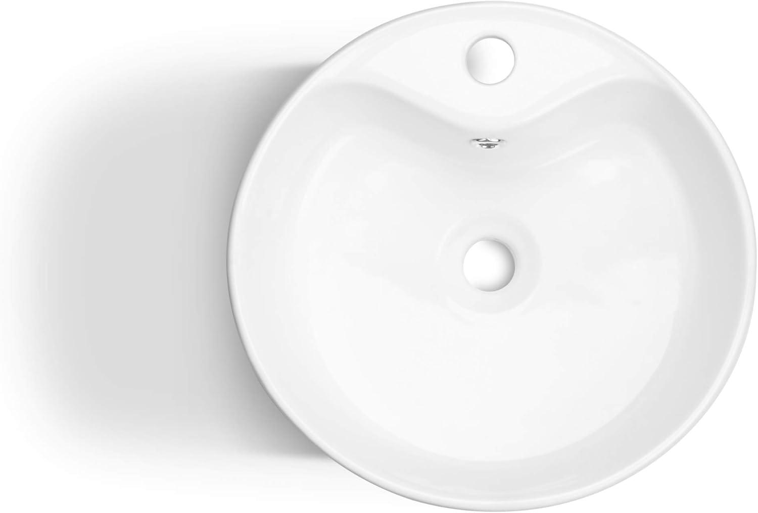 White Round Ceramic Bathroom Vessel Sink with Overflow