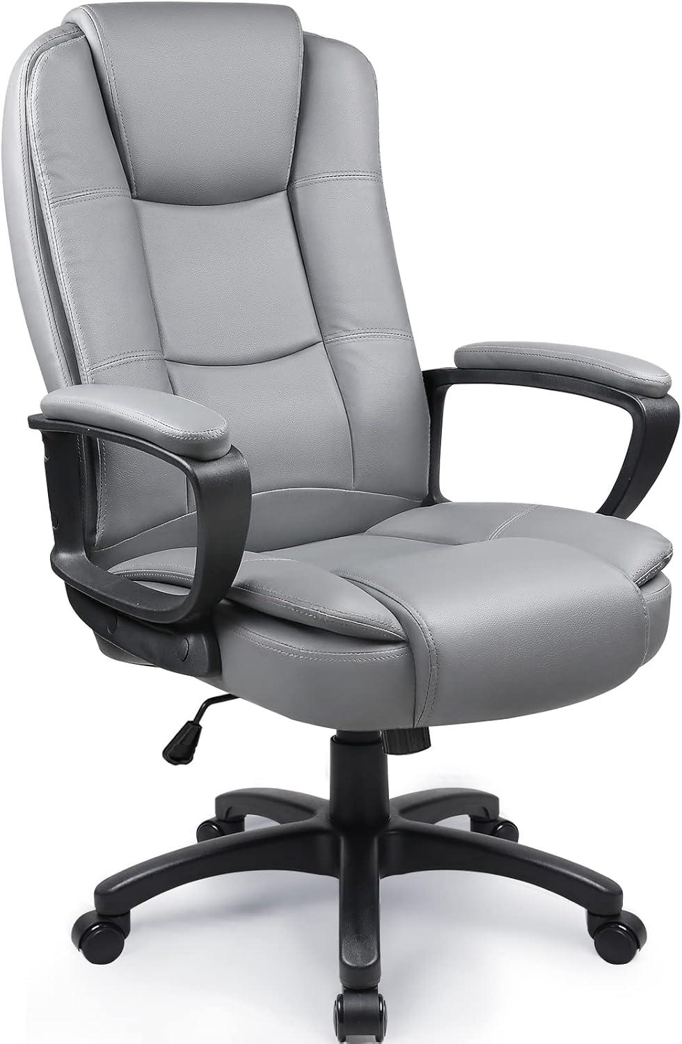 Gray High Back Leather Ergonomic Office Chair with Steel Frame