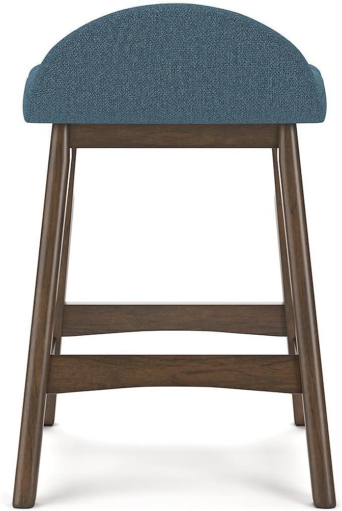 Blue Upholstered Wooden Counter Height Bar Stools, Set of 2