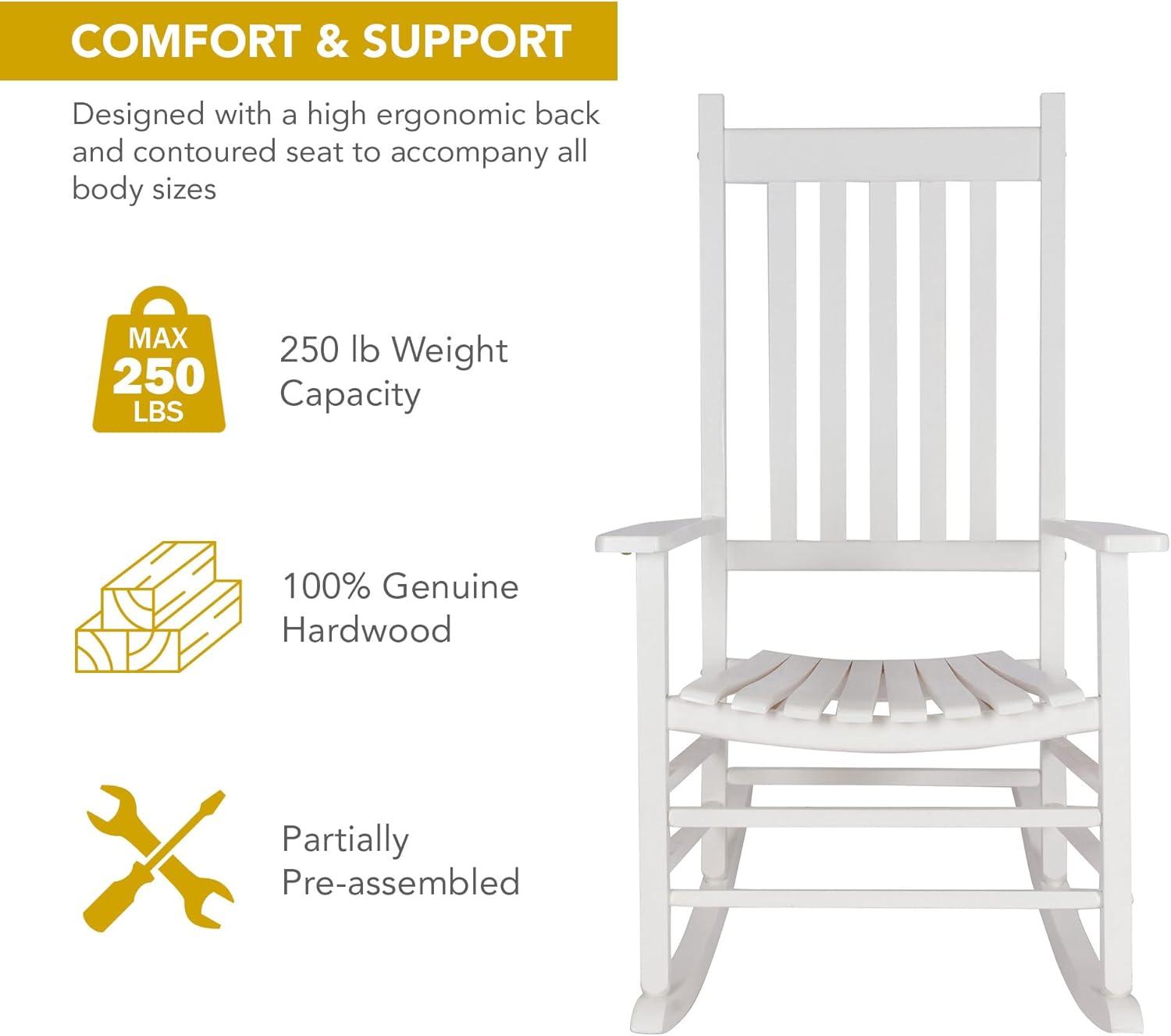 White Solid Wood Outdoor Rocking Chair with Arms
