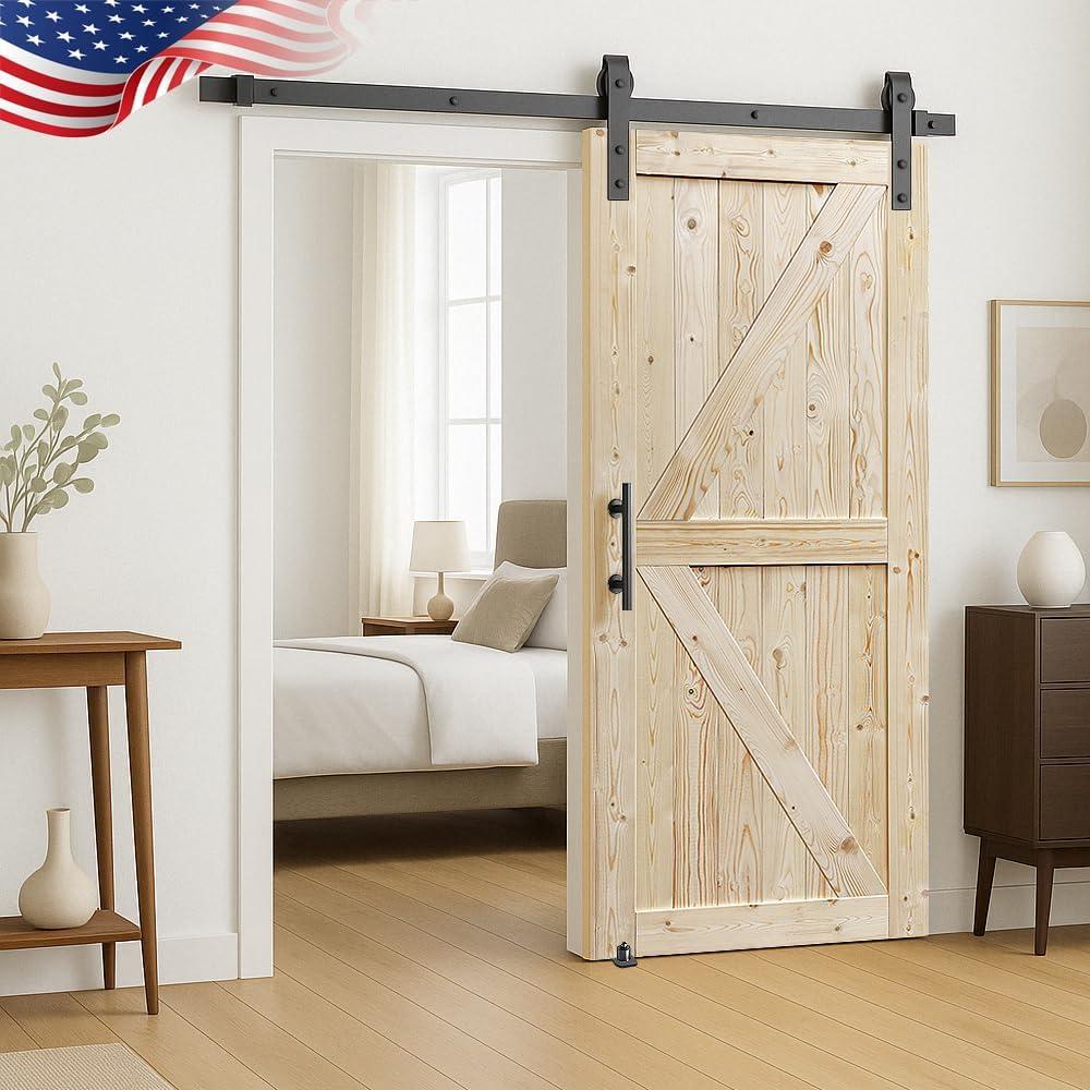 S&Z TOPHAND Barn Door, Unfinished British Brace Barn Door/Country Style/Solid Wood/Sliding Door/Durable
