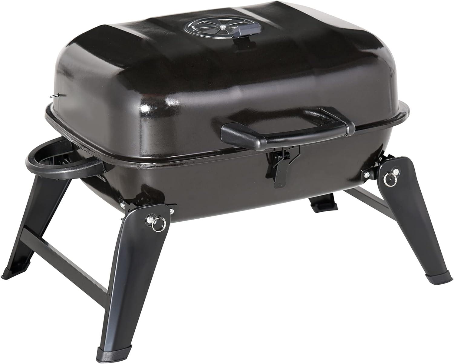 Outsunny 14" Portable Charcoal Grill, Tabletop Small BBQ Grill  Outdoor Cooking, Camping, Tailgating, Enamel Coated, Vent, Folding Legs, Black