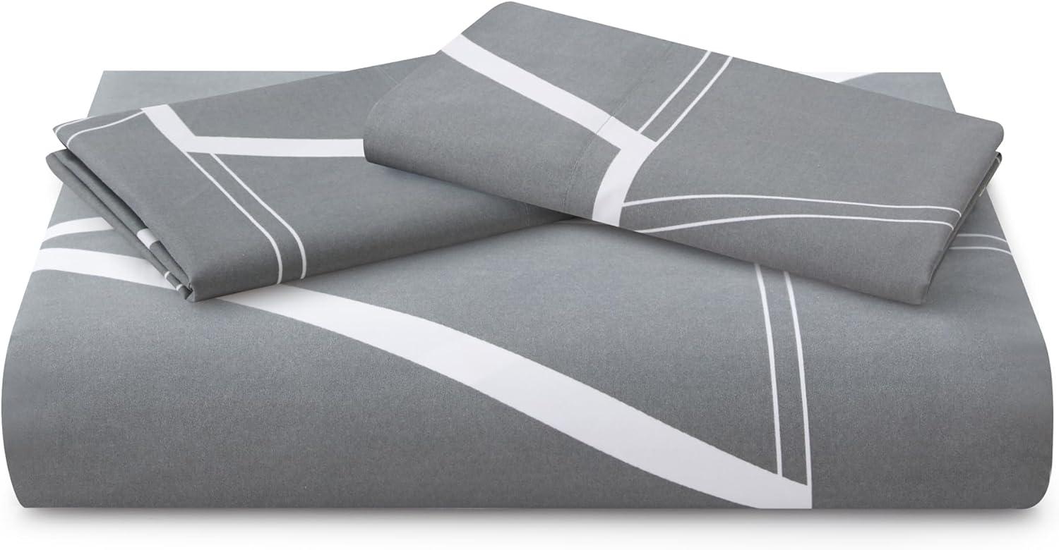 King Grey and White Geometric Bamboo Rayon Bedding Set