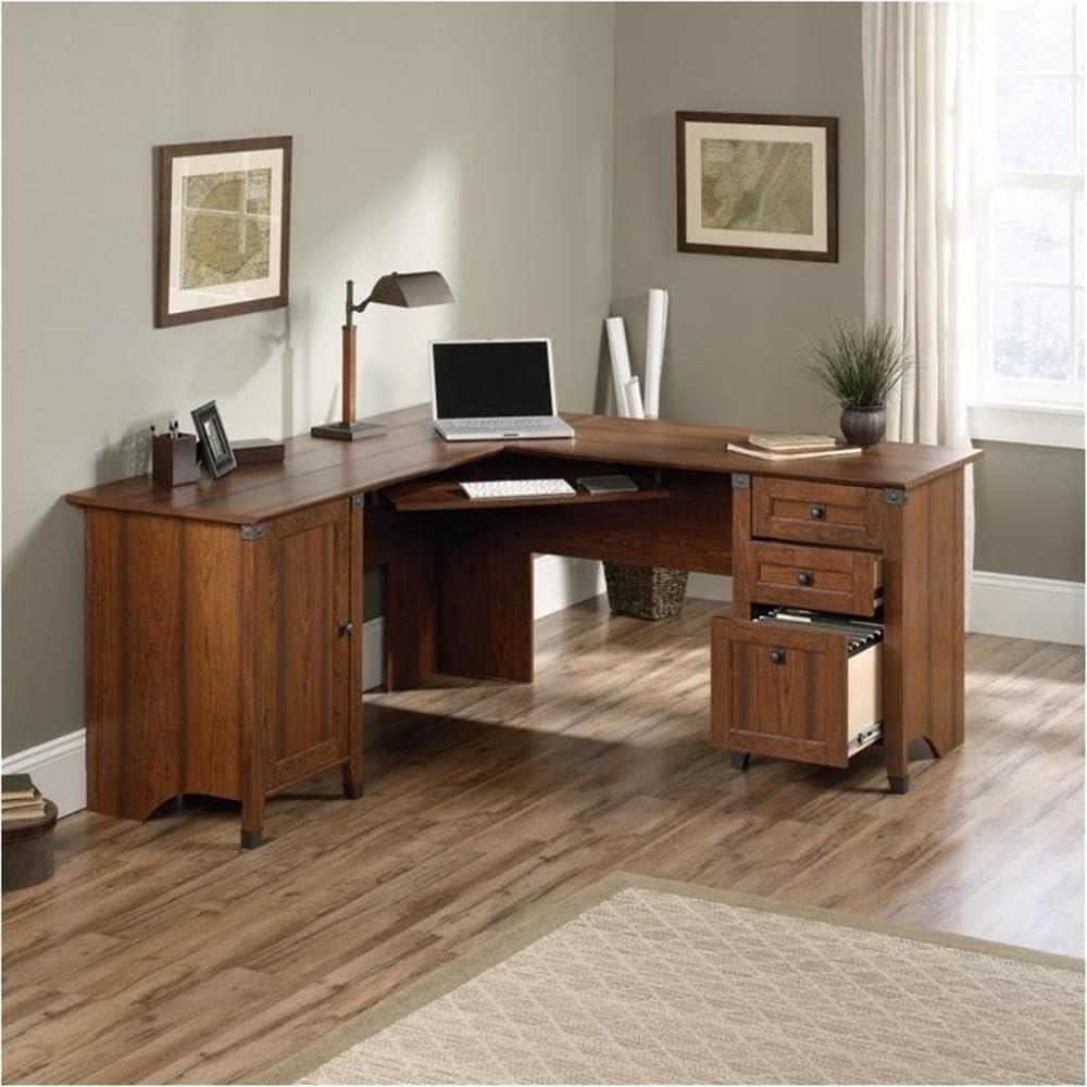 Carson Forge Corner Computer Desk Red - Sauder: Home Office Workstation with CPU Storage & Wire Management