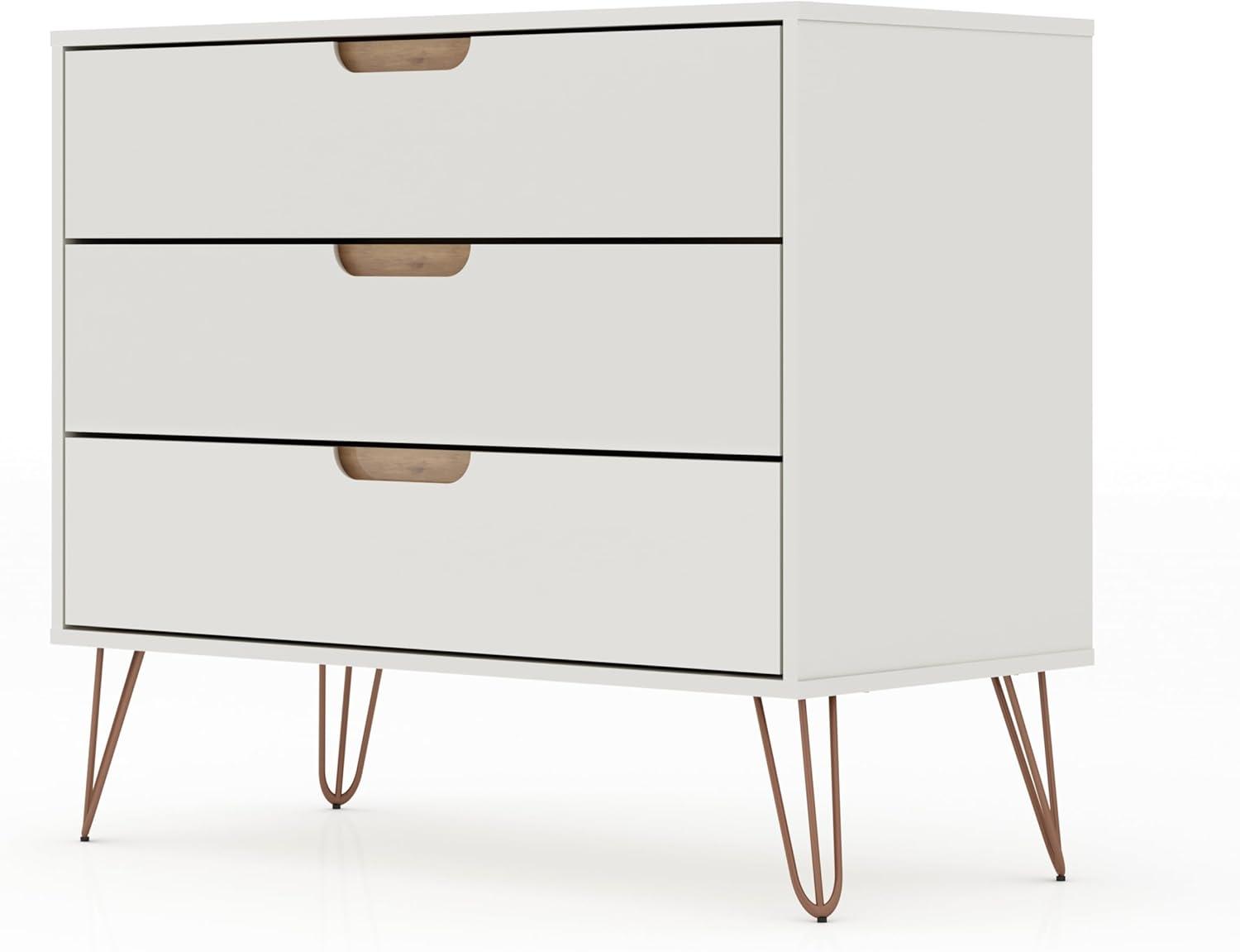 Rockefeller Dresser Off-White/Natural - Manhattan Comfort: Mid-Century 3-Drawer Bedroom Storage