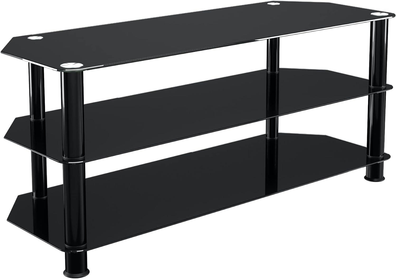 Modern Black Aluminum Corner TV Stand with Glass Shelves