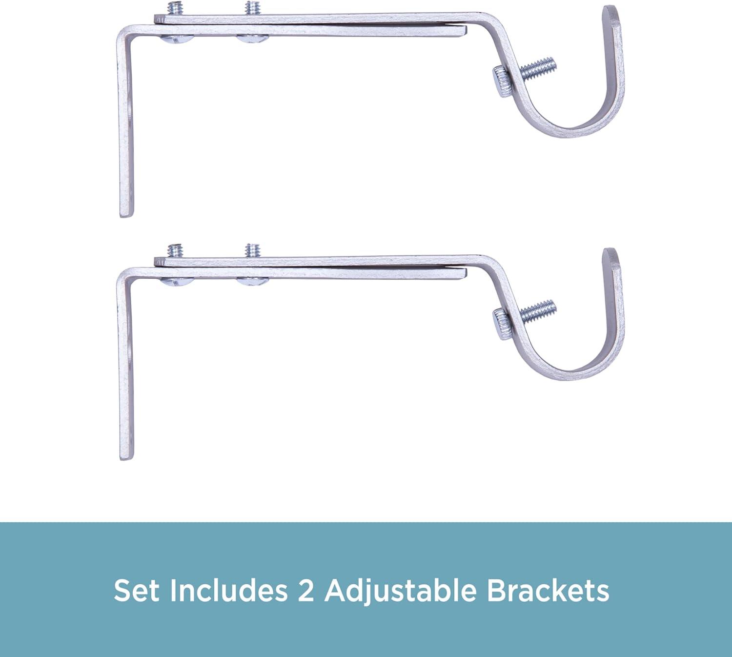 Kenney 3/4" Adjustable 4.5-6.125" Curtain Rod Mounting Brackets, Set of 2, Satin Nickel