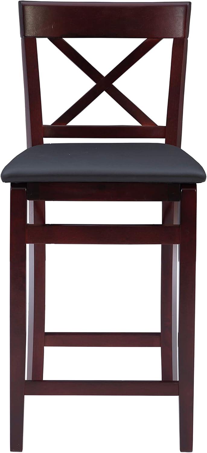 Triena X Back Faux Leather Folding Counter Height Barstool Espresso - Linon: Padded Seat, 24" High