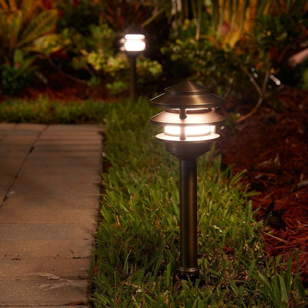 VOLT 3-Tier Brass Pagoda Path Light with LED Bulb