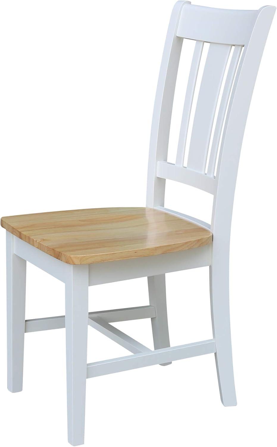 Set of 2 White and Natural Wood Slat Back Dining Chairs