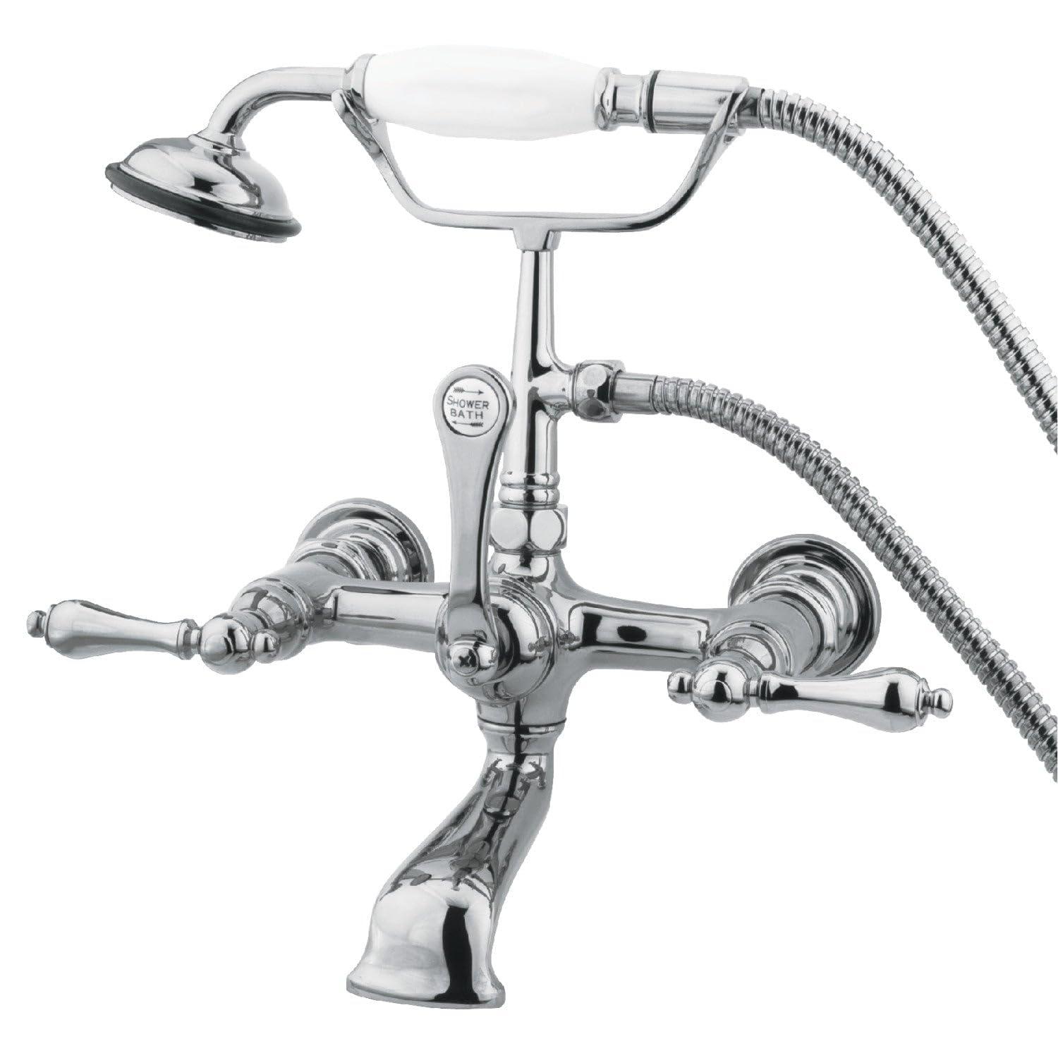 Hot Springs Triple Handle Wall Mounted Clawfoot Tub Faucet with Handshower