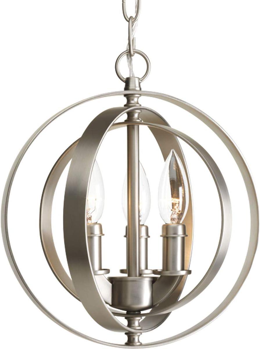 Progress Lighting Equinox 3-Light Mini-Pendant, Burnished Silver, Steel, Armillary Sphere Shade