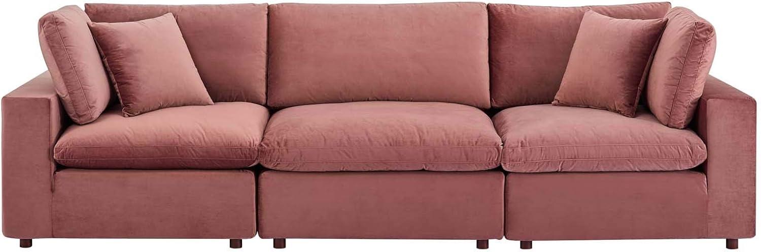 Dusty Rose Velvet Three-Piece Lawson Sofa with Down Fill Cushions