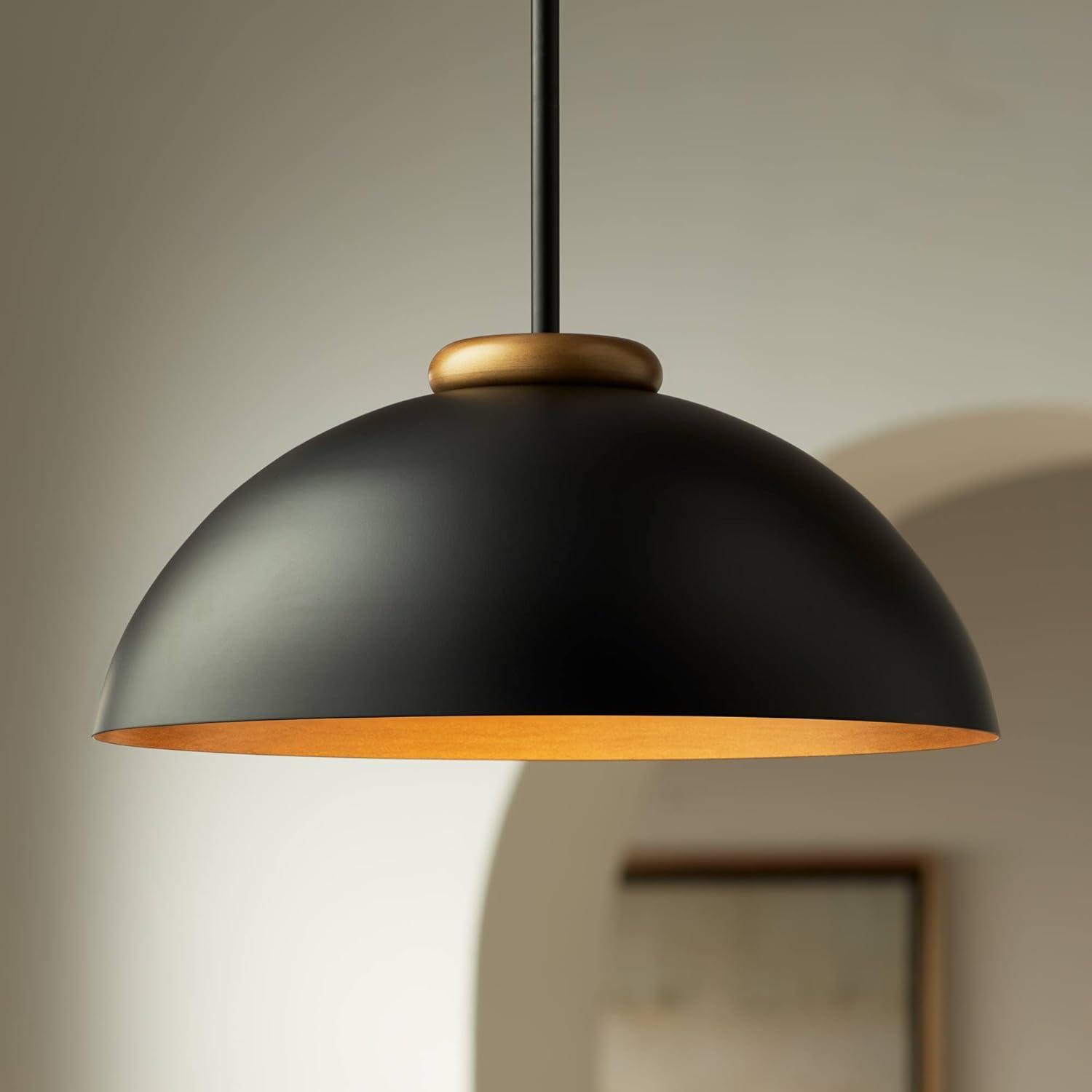 Janie Modern Industrial Black and Gold Dome Pendant Light