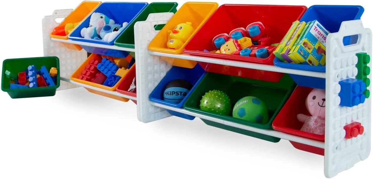 UNiPLAY Toy Organizer With Removable Storage Bins, Multi-Bin Organizer for Books, Building Blocks, School Materials, Toys with Baseplate Board Frame