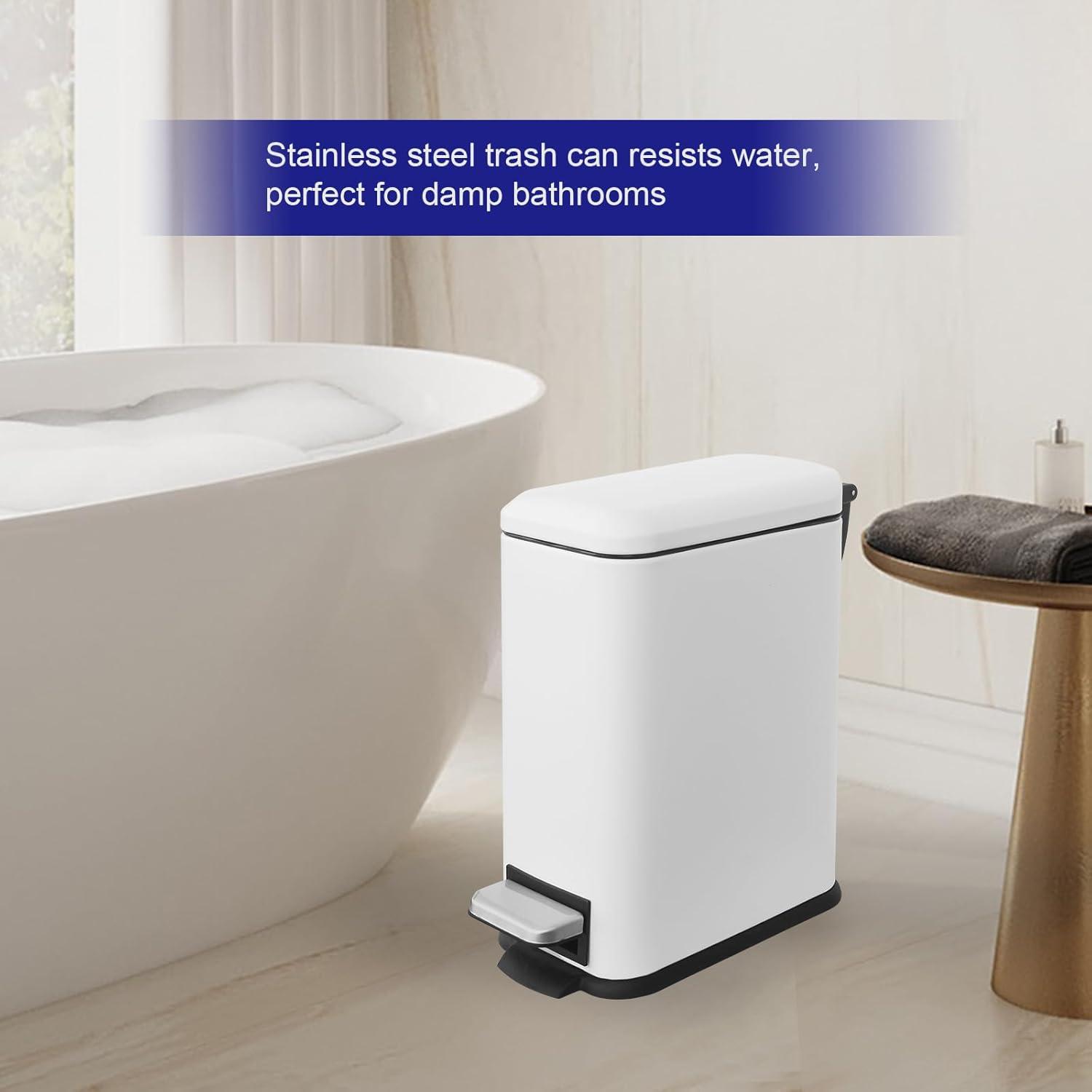 FDW Bathroom Trash Can With A Lid 1.3 Gallon  (5 L) Small Trash Bin Step Pedal Garbage Can With Removable Bucket Slim For Small Spaces For Bathroom,Bedroom,Kitchen,Office