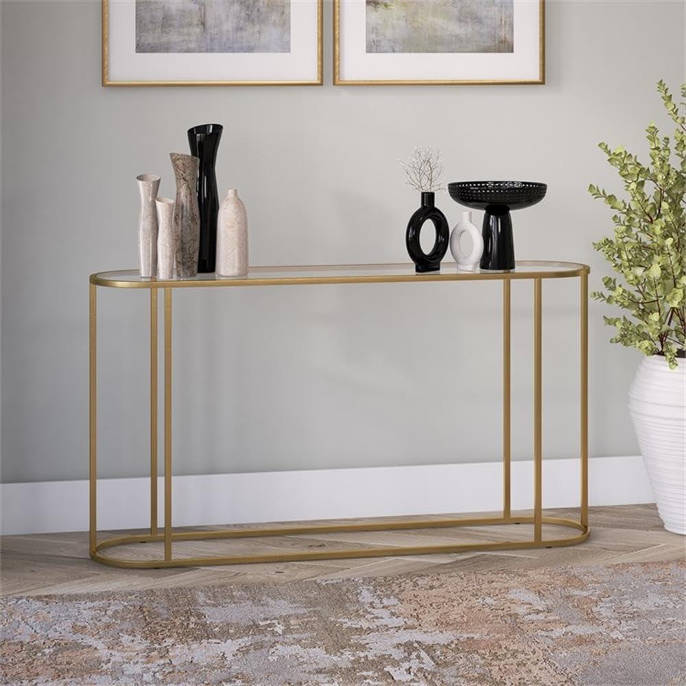 Evelyn&Zoe Erikson 54" Wide Rectangular Console Table, Brass