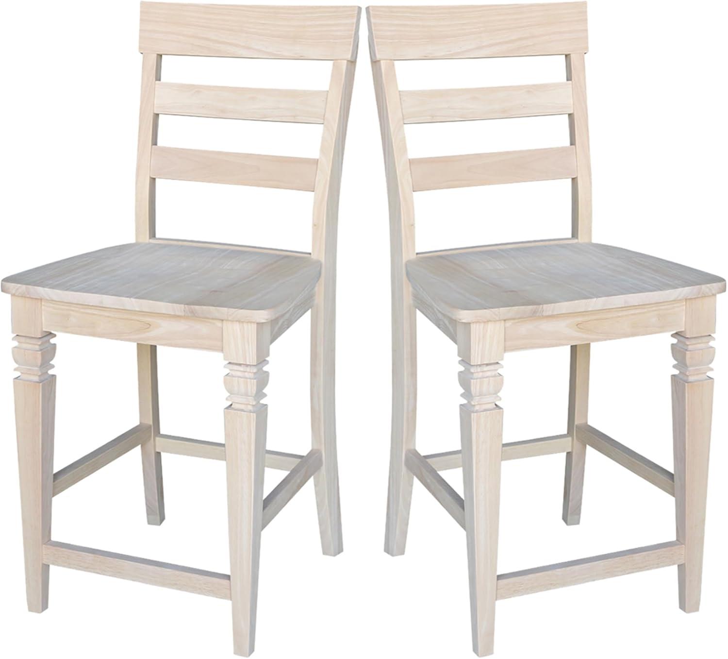 23.62" Java Counter Height Barstool Unfinished - International Concepts: Solid Wood, Ladder-Back