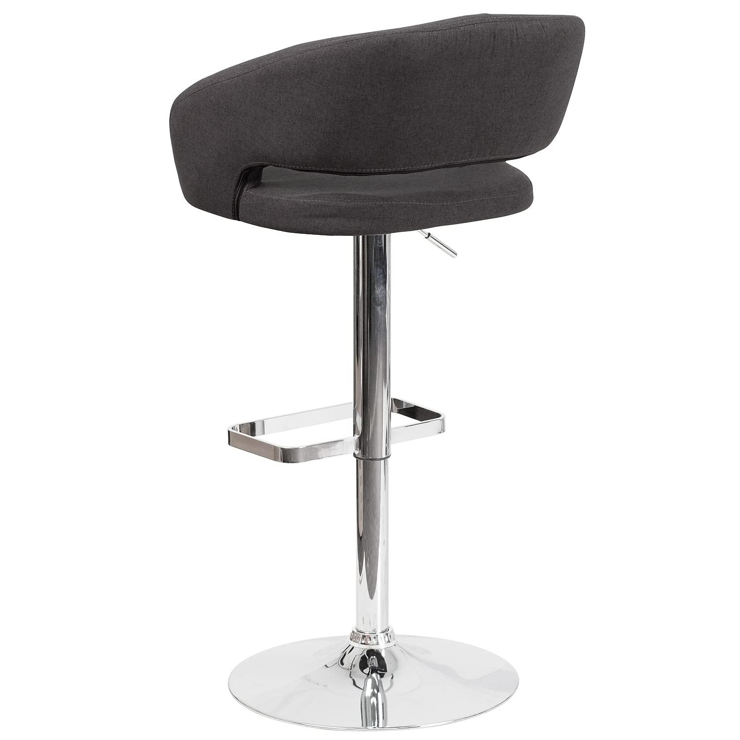 Flash Furniture Contemporary Charcoal Fabric Adjustable Height Barstool with Rounded Mid-Back and Chrome Base