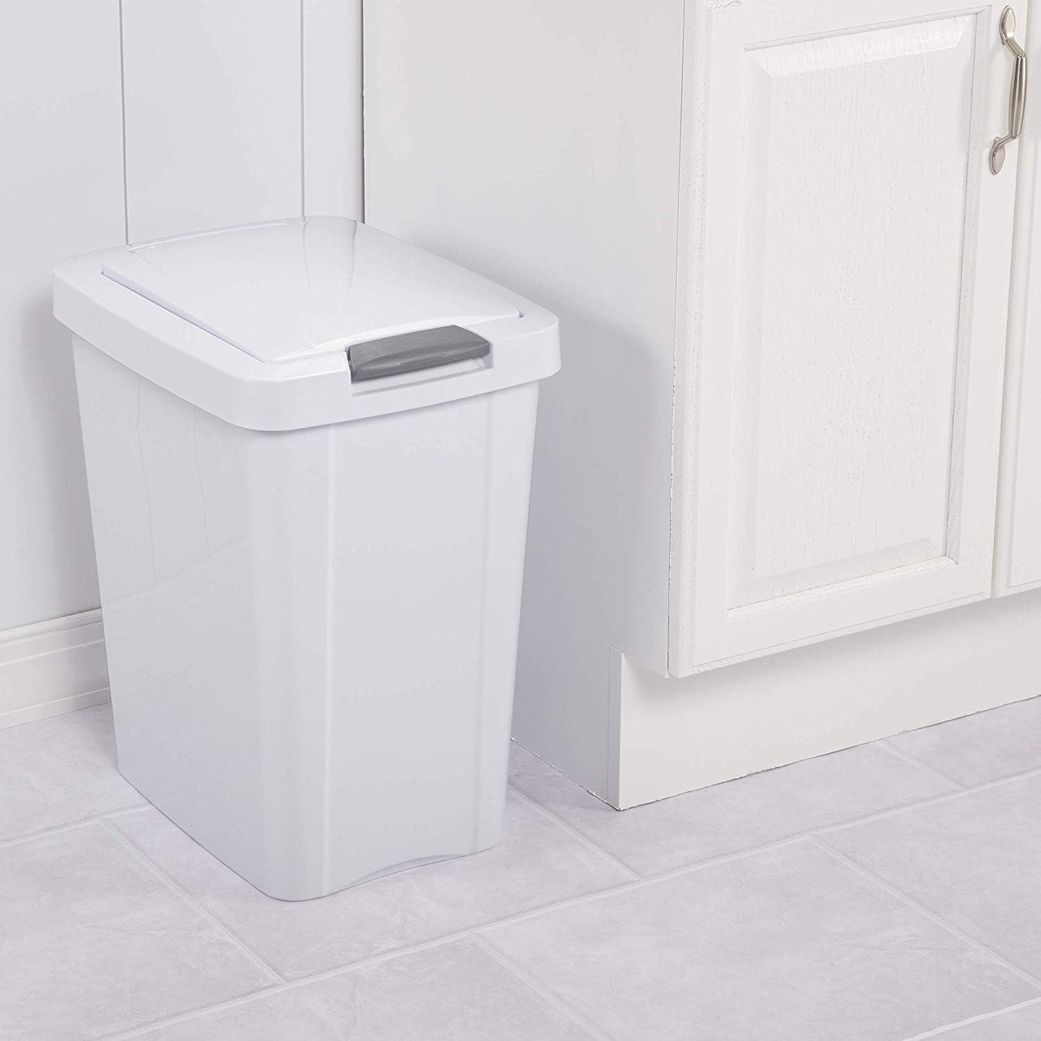 White 7.5 Gallon Plastic TouchTop Kitchen Wastebasket