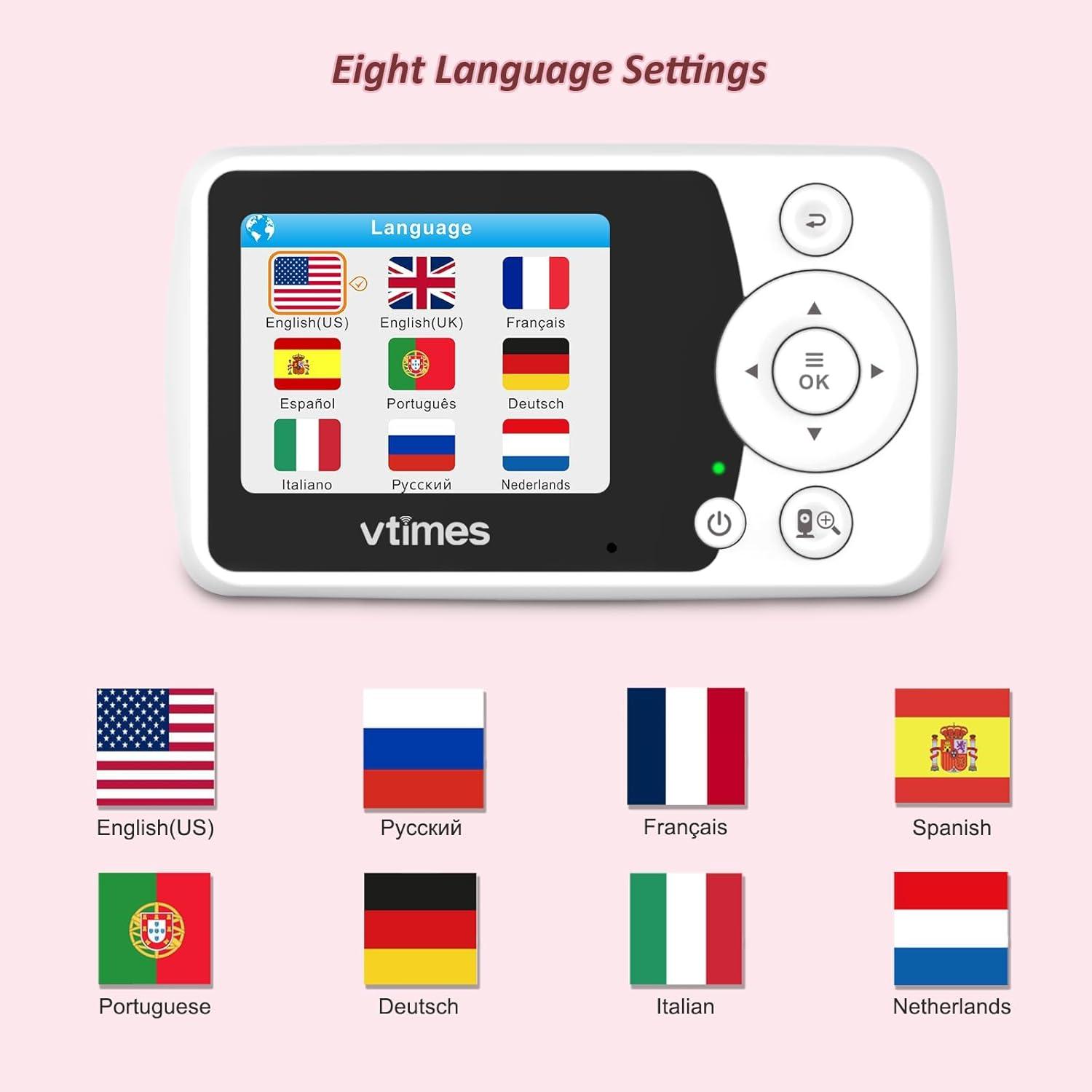 Baby Monitor with Camera and Audio, 2.4" LCD Screen Video Baby Monitor No WiFi Night Vision, Portable Baby Camera Monitor VOX Pan-Tilt-Zoom Alarm and 1000ft, Ideal for Baby/Elderly/Pet