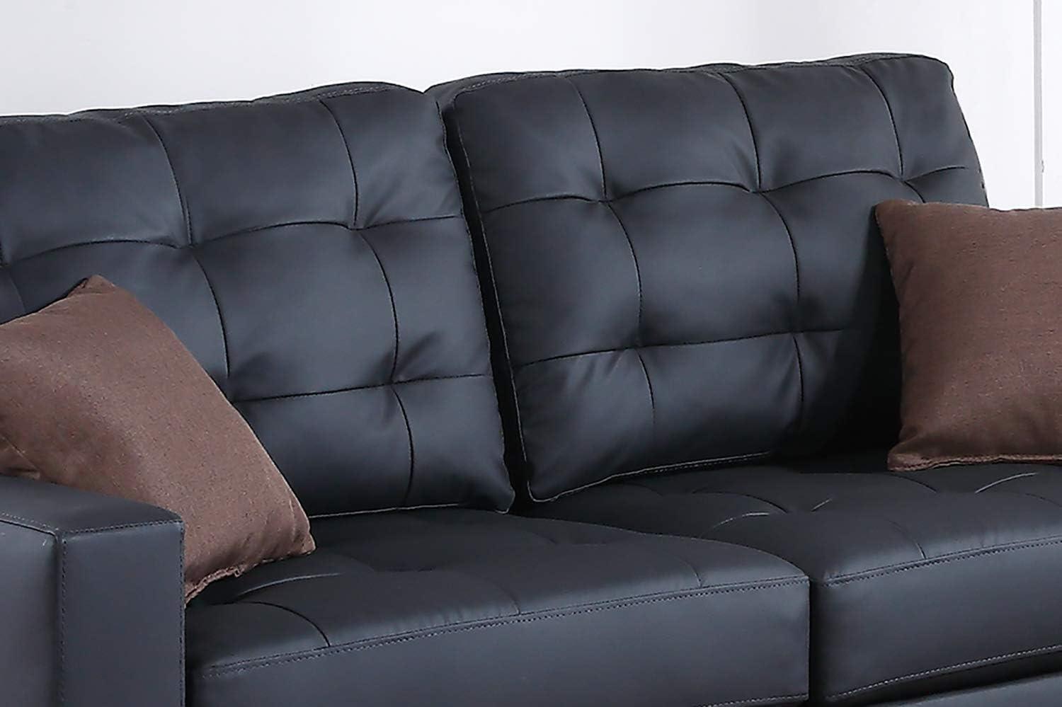 Aria Black Faux Leather 2-Piece Sofa and Loveseat Set