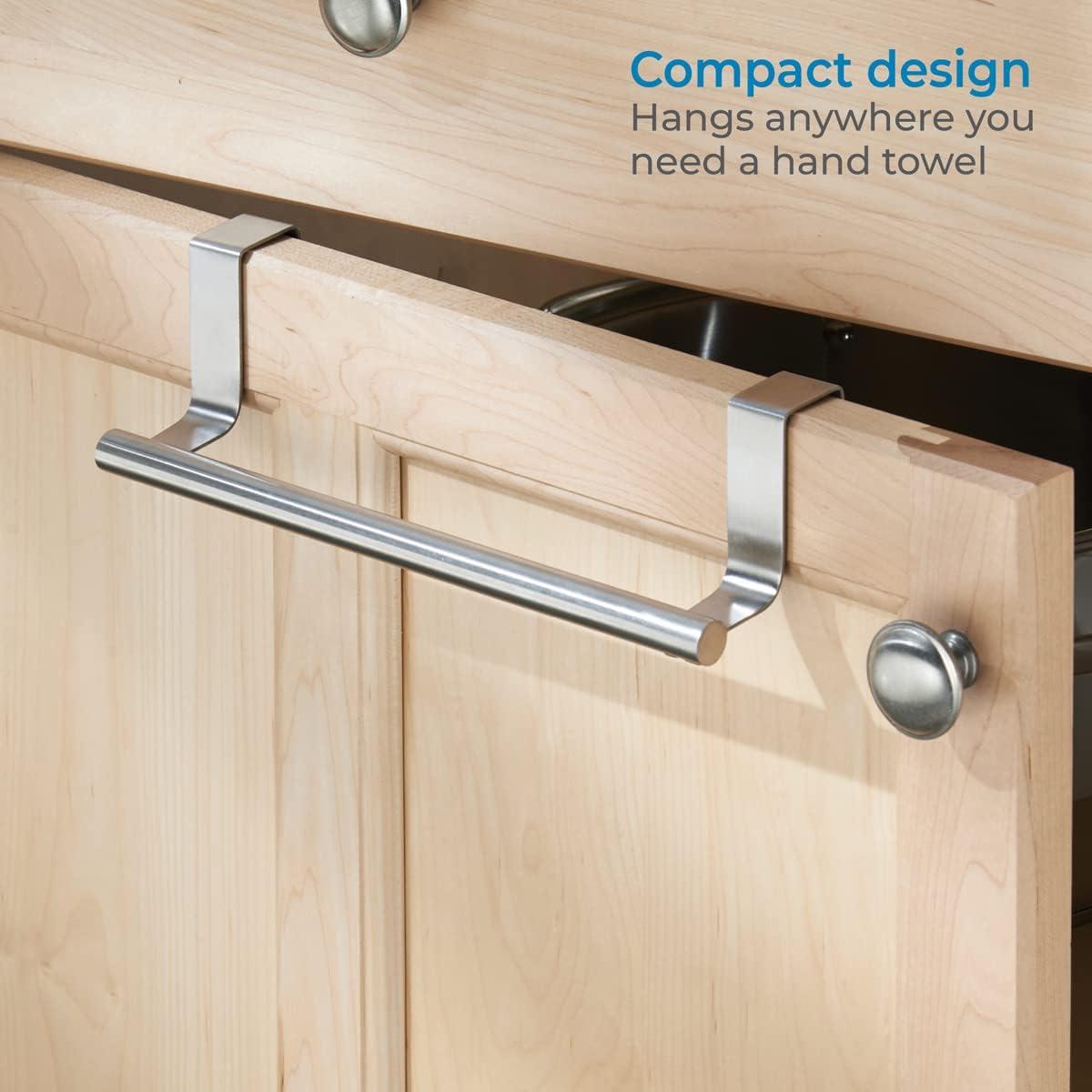 Stainless Steel Over-the-Door Towel Rack for Kitchen and Bathroom