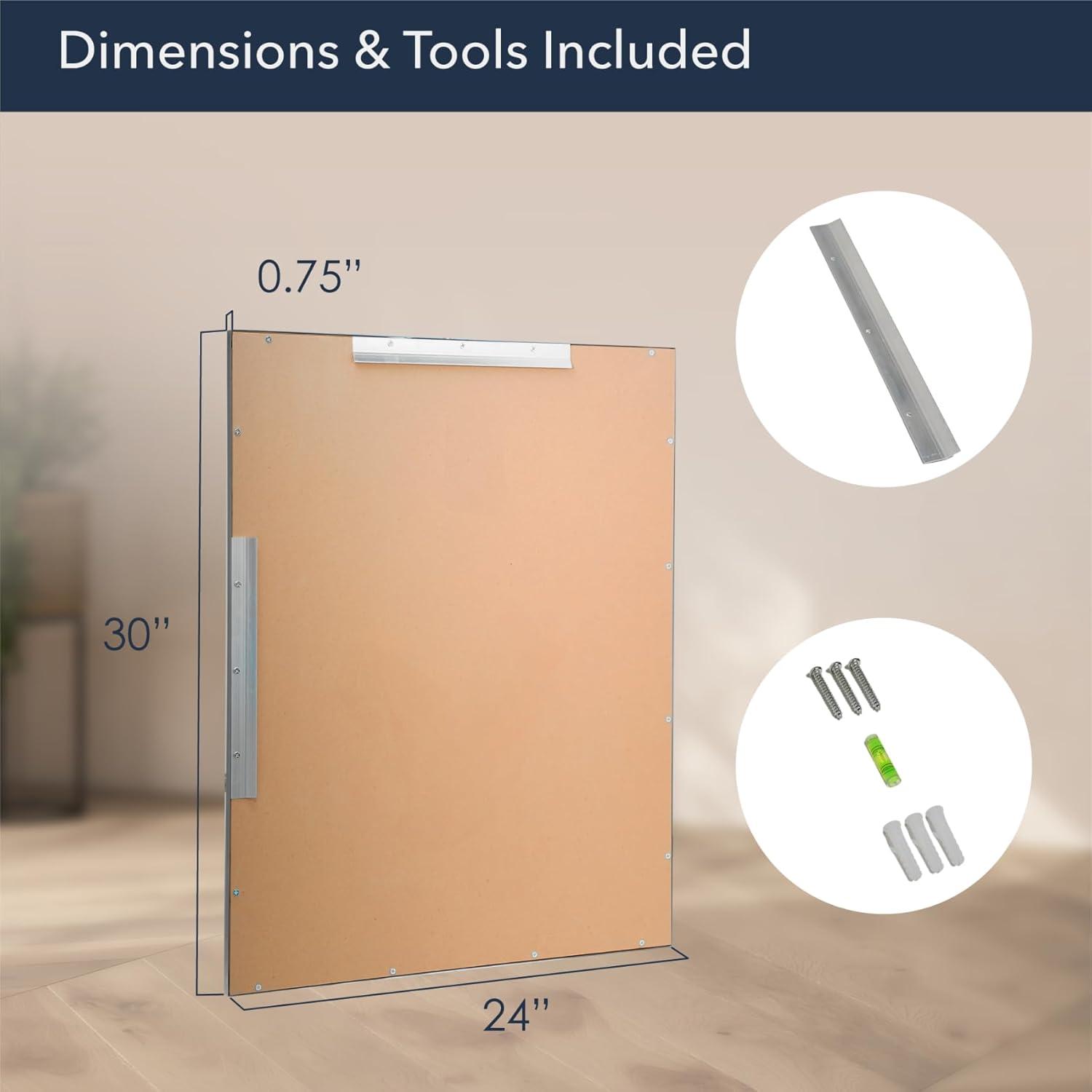 Head West Brushed Nickel and Chrome Metal Framed Vanity Mirror for Bathroom - Beveled-Edge Bedroom Mirror with Z-Bar Brackets for Vertical & Horizontal Placement - 24"x30"