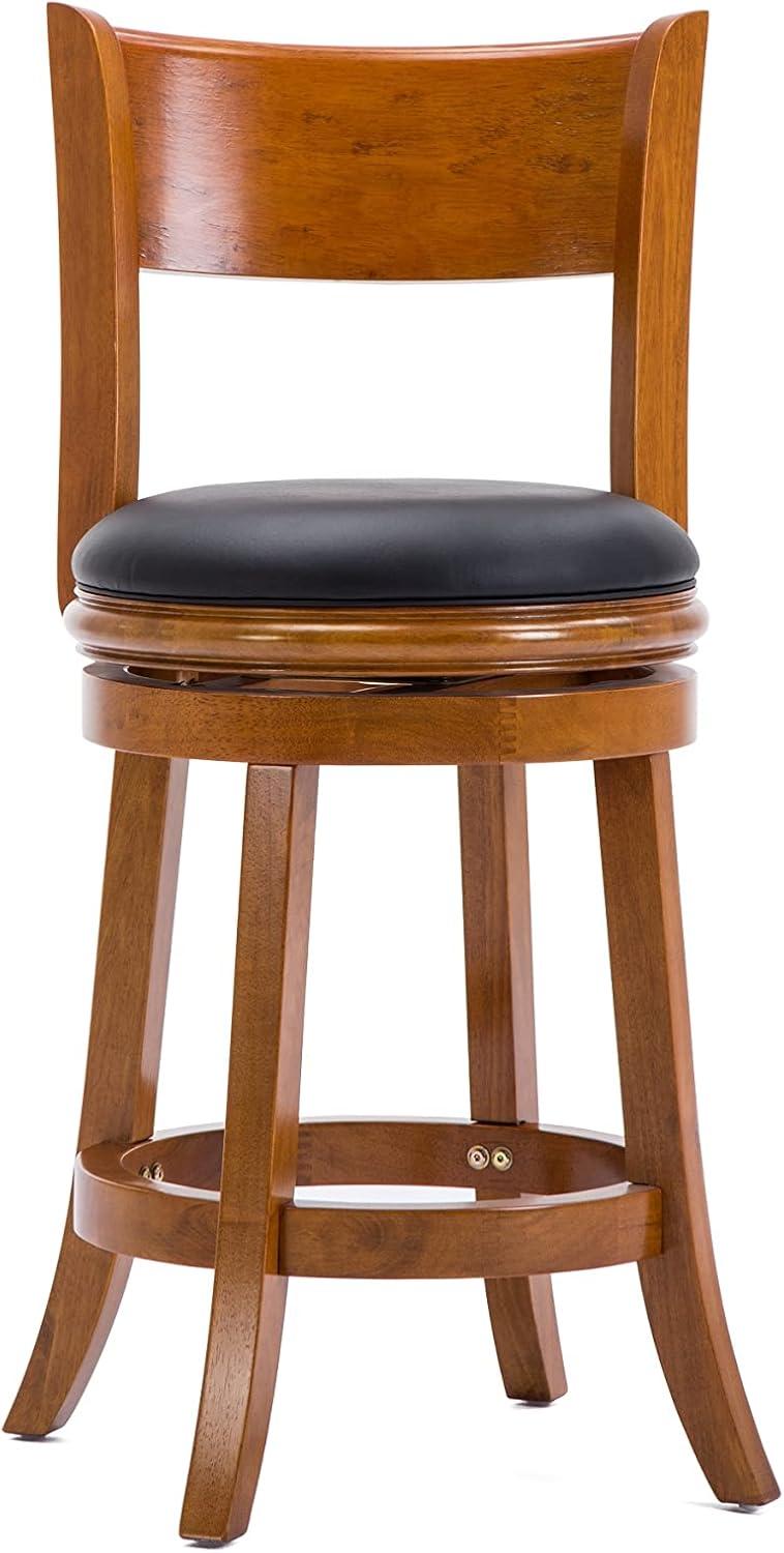 Palmetto 24" Fruitwood Swivel Counter Stool with Leather Cushion