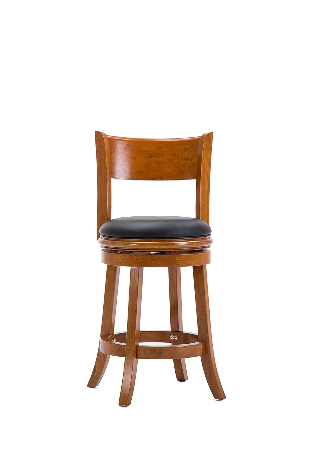 24" Palmetto Swivel Hardwood Counter Height Barstool Fruitwood - Boraam: Upholstered, Curved Back