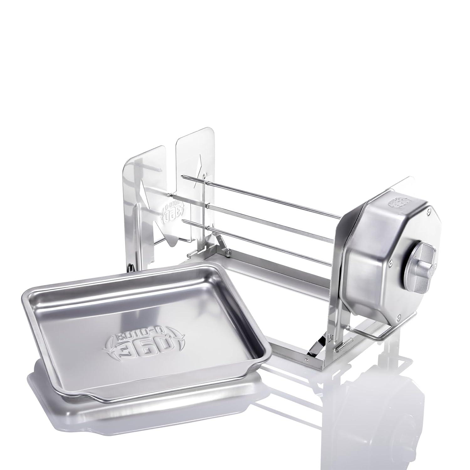 ROTO-Q 360 Cordless Stainless Steel Rotisserie Kit - Non-Electric for Grills, Ovens, BBQ, Smokers - Indoor/Outdoor