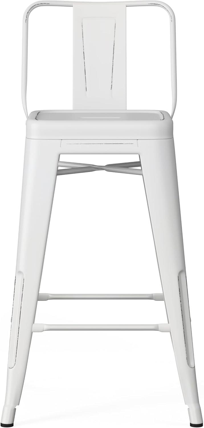 Simpli Home Rayne Industrial Metal 24 inch Counter Height Stool (Set of 2) in Distressed White