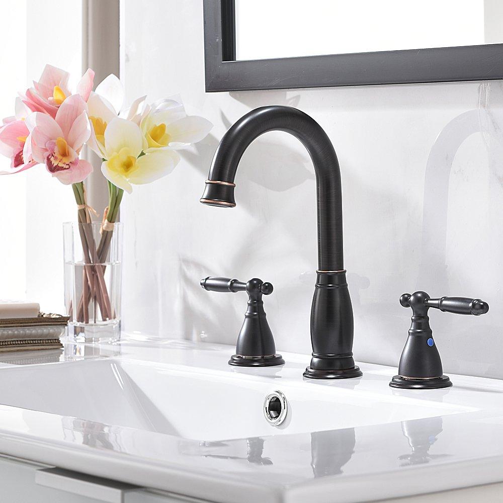 8 in. 2-Handle 3-Hole Widespread Bathroom Faucets with Valve and Metal Pop-Up Drain in Oil Rubbed Bronze