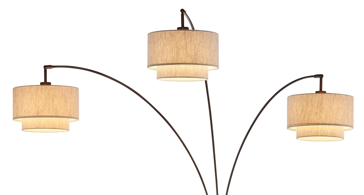 Artiva USA 10.5"Dia X7"H Premium Double Drum Linen Shade - Tan, Fully Assemble, Fit most Arched/Arc Floor Lamp,Set of 3