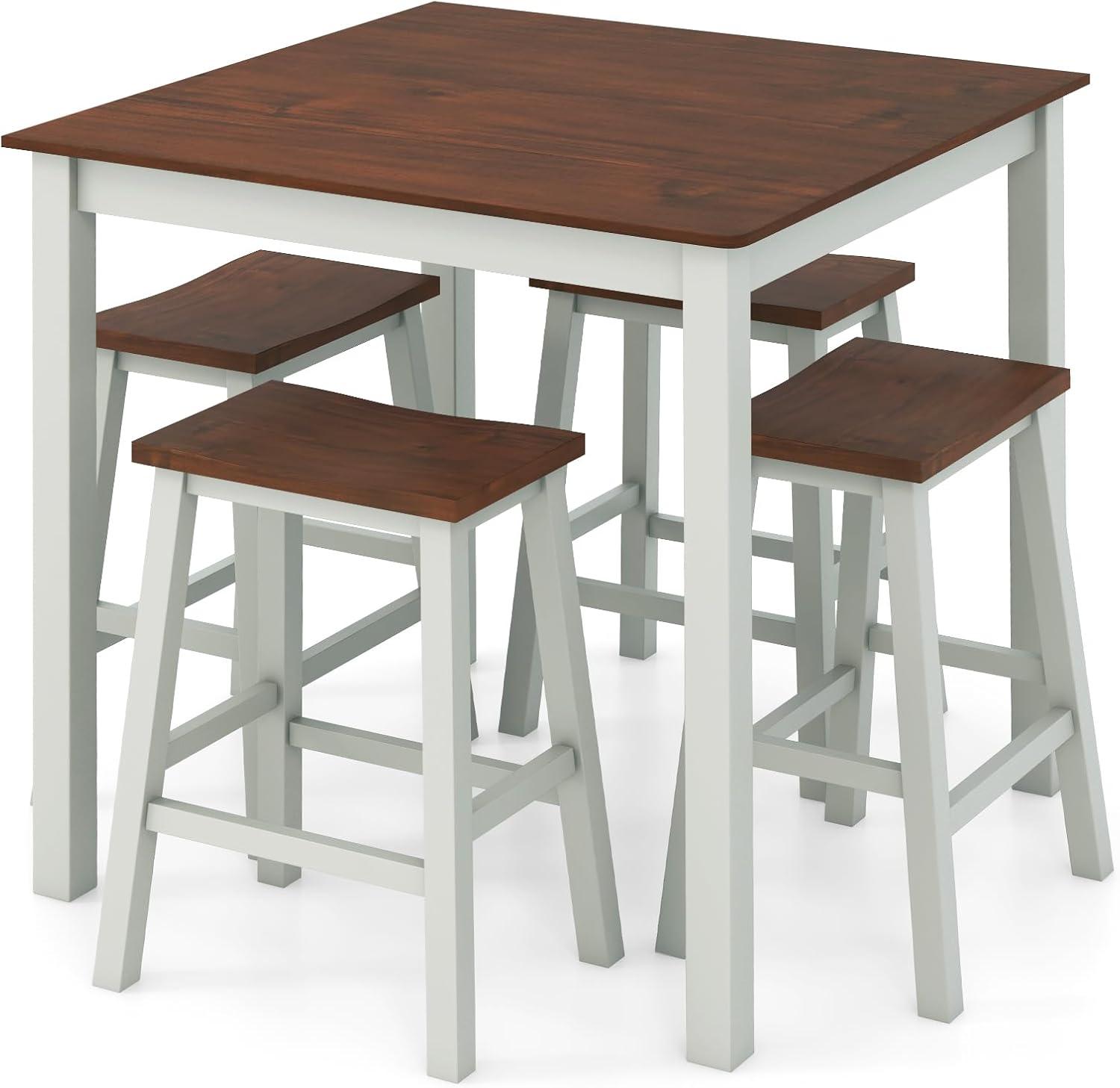 Gray and Walnut 5-Piece Counter Height Dining Set with Saddle Stools