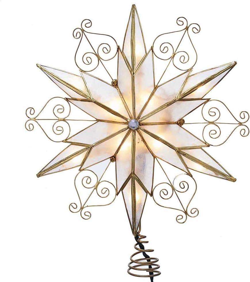 Kurt Adler 10-Light 6-Point Capiz Star Treetop with Scroll Design