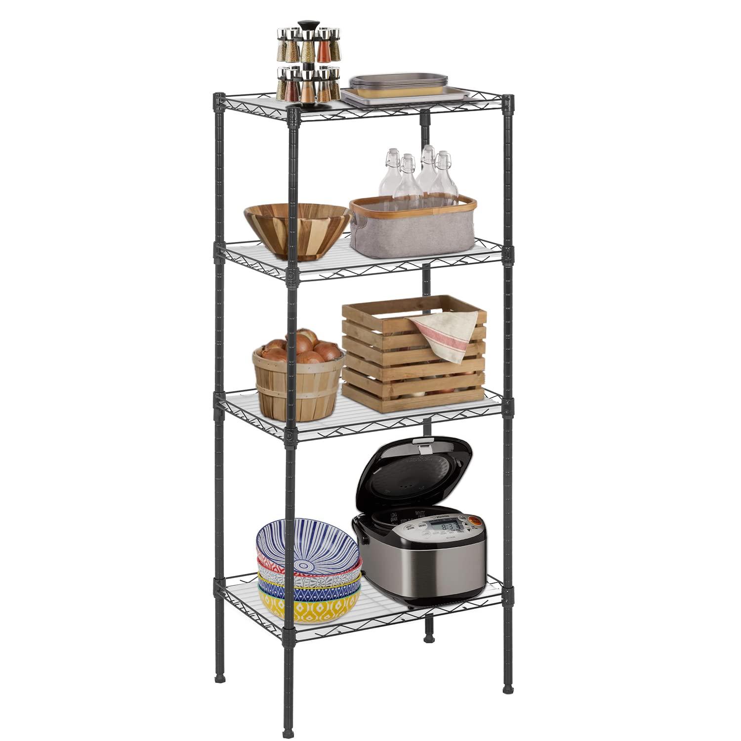 Adjustable Black 4-Tier Wire Shelving Unit