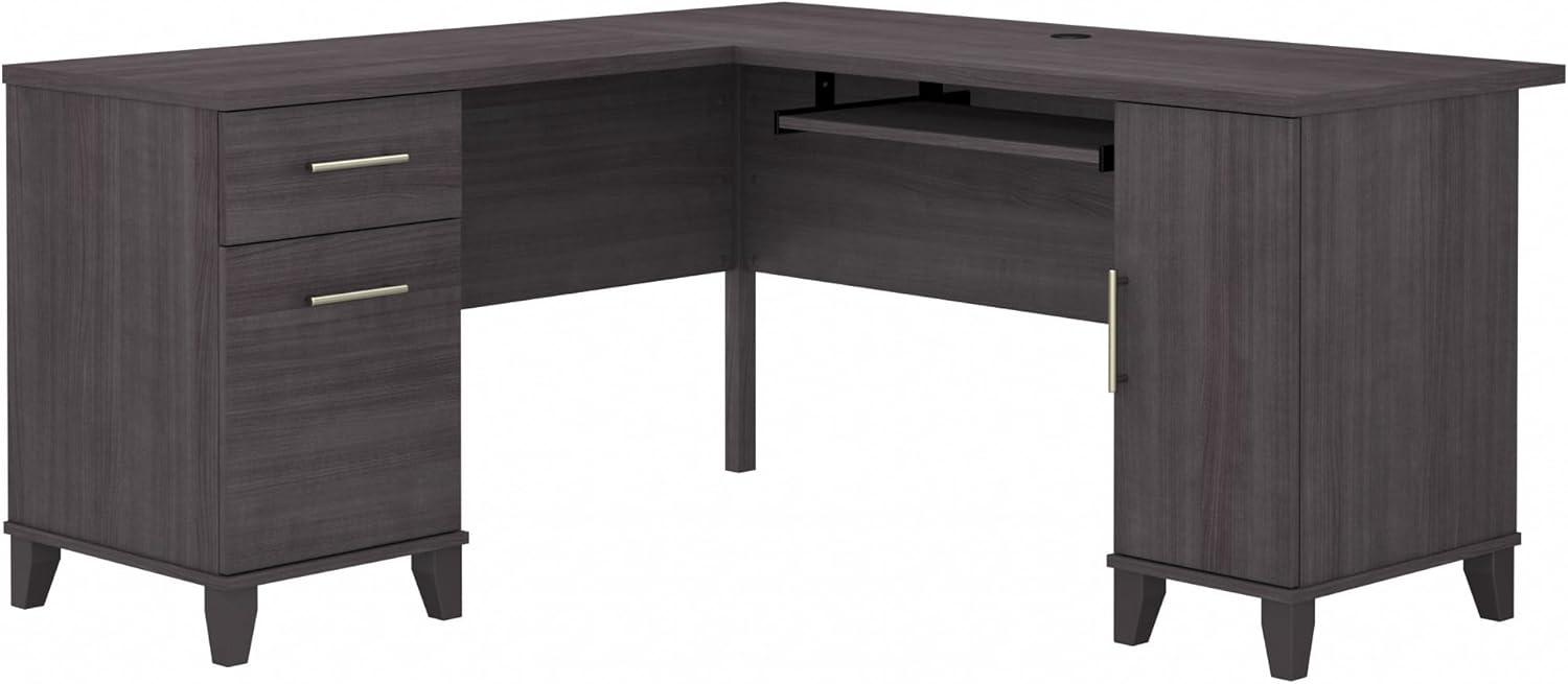 Bush Furniture Somerset 60" L Shaped Desk with Storage, Storm Gray