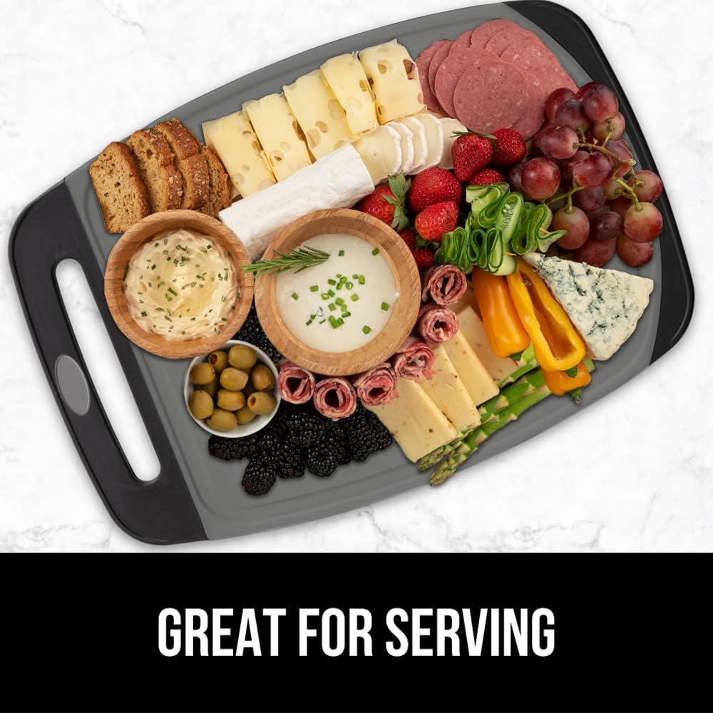 Gorilla Grip Oversized 100% BPA Free Reversible Kitchen Cutting Board Set of 3, Juice Grooves, Dishwasher Safe, Black Gray