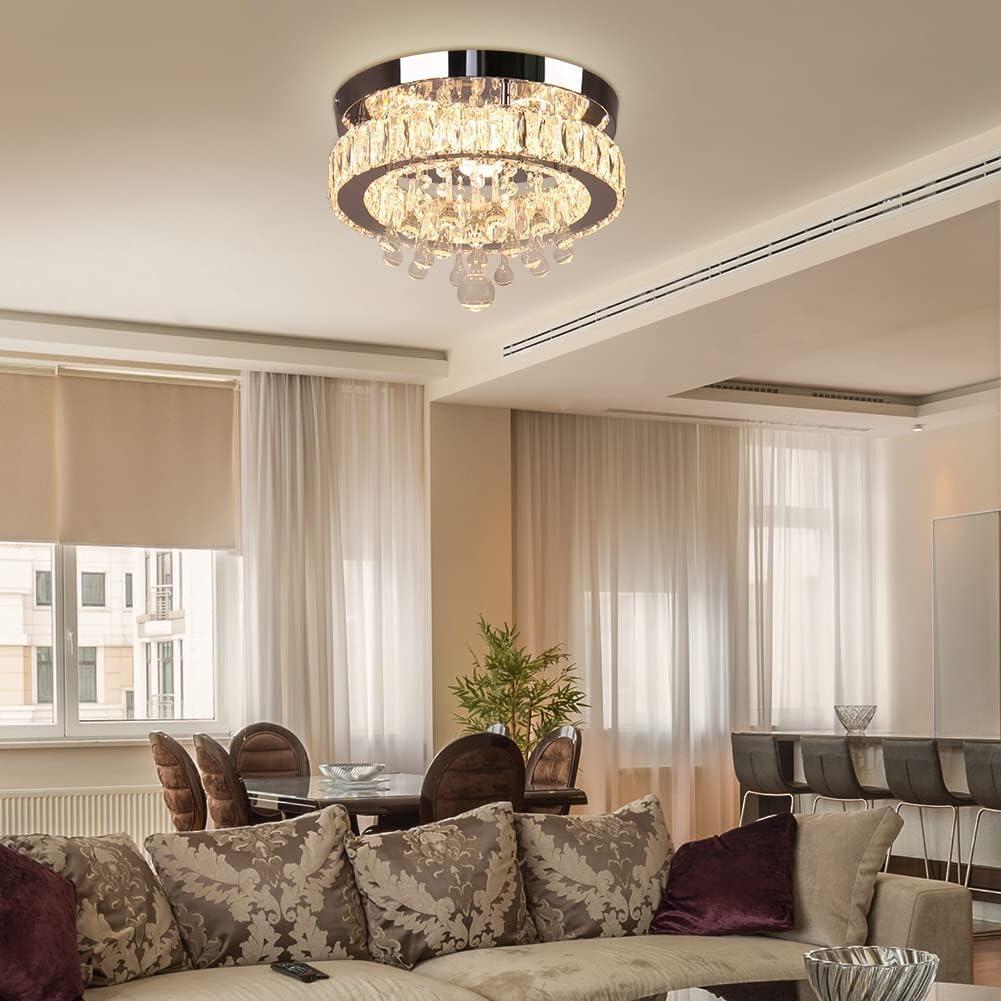 House of Hampton® House of Hampton® 11.8" Crystal Chandeliers Modern Crystal Ceiling Light LED Chandeliers Semi Flush Mount Chandelier Light for Bedrooms Dining Living Room Hallway (6500K Cool White Light)