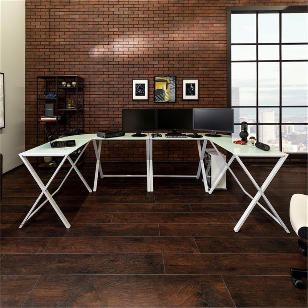 Walker Edison Contemporary X-Leg Command Center Computer and Gaming Desk - White