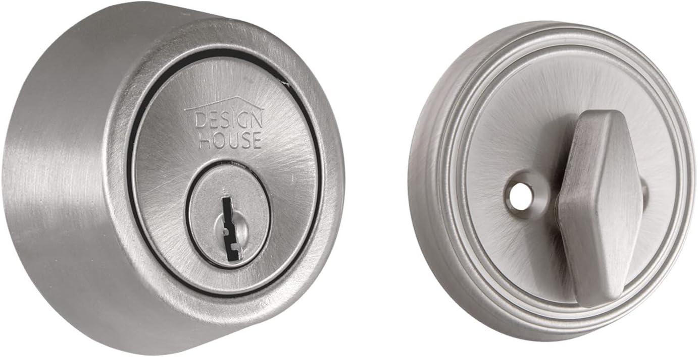 Design House 783589 Single Cylinder 2-Way Round Corner Deadbolt with Latch Satin Nickel