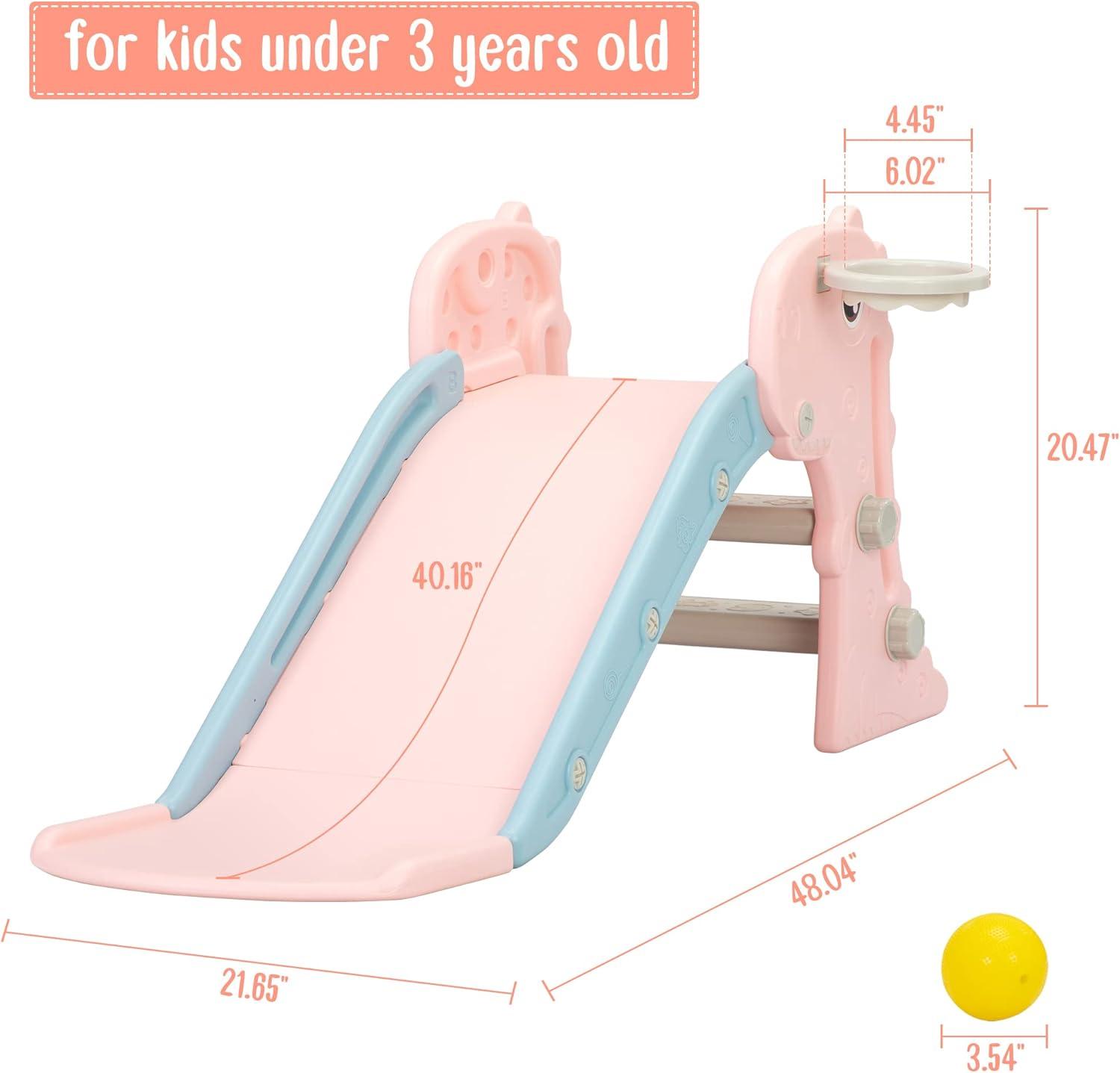 Nyeekoy 3 in 1 Foldable Toddler Large Slide w/ Climbing Ladder, Basketball Hoop, Indoor Outdoor Freestanding Playground for Kids